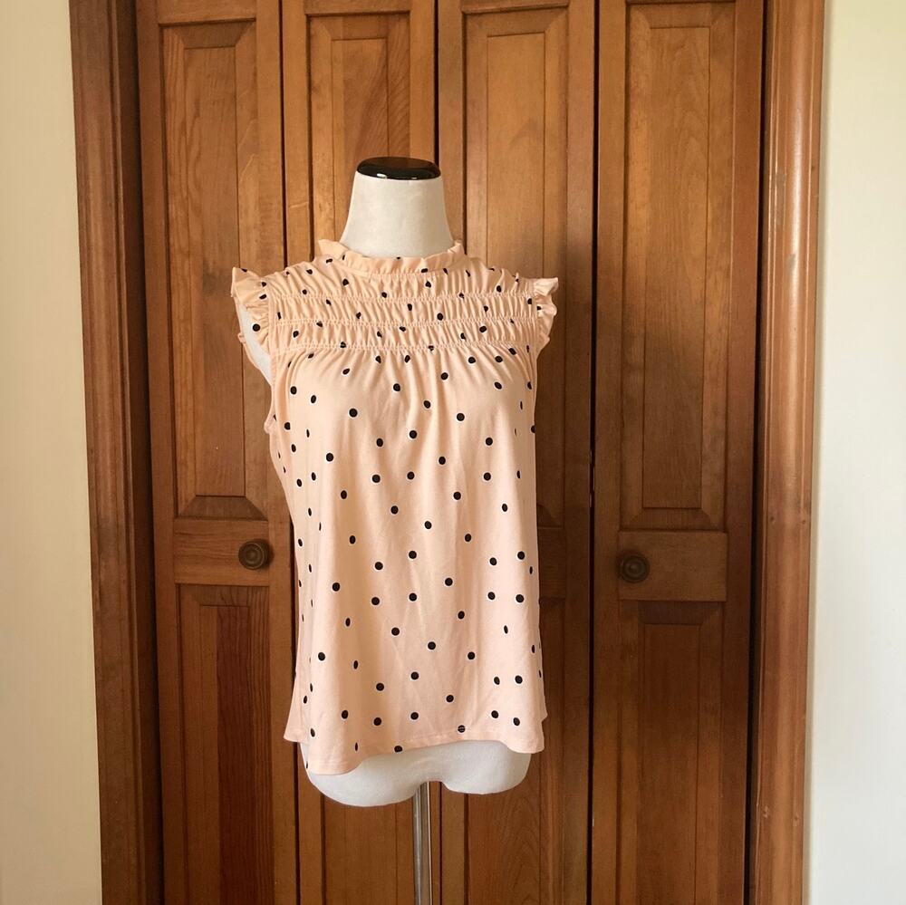 Adrianna Papell Pink Stretch Black Polkadot Pullover Top, Size S